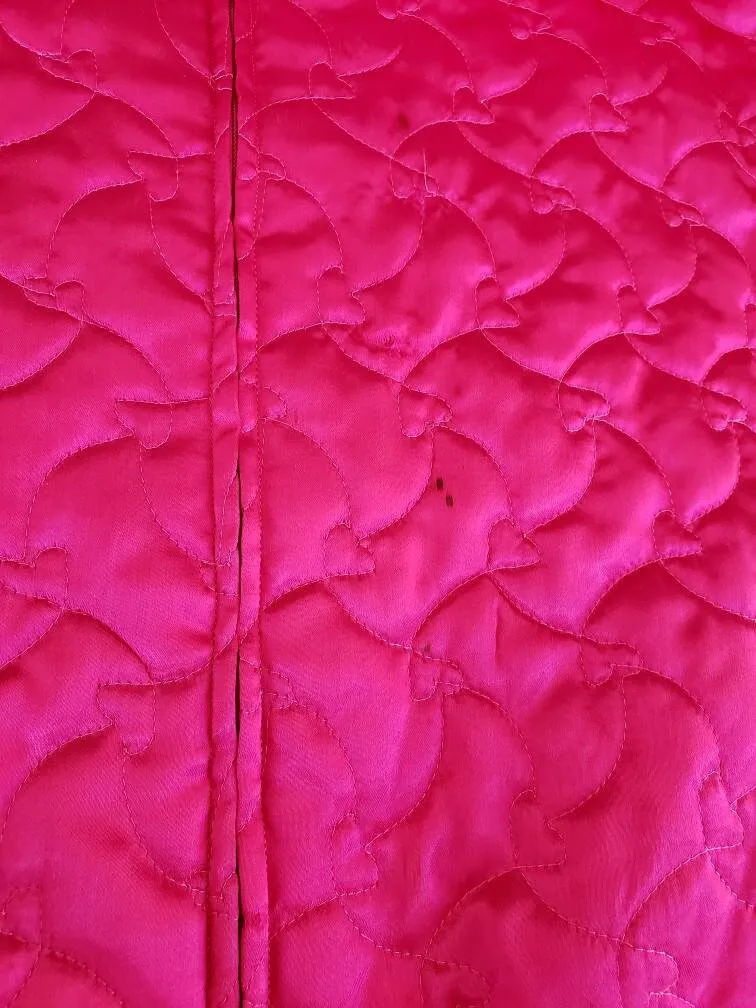 1960s Hot Pink Quilted Lounger robe / 60s A line Boudoir Jacket Zip Up Tassel Dela-Ann / Medium