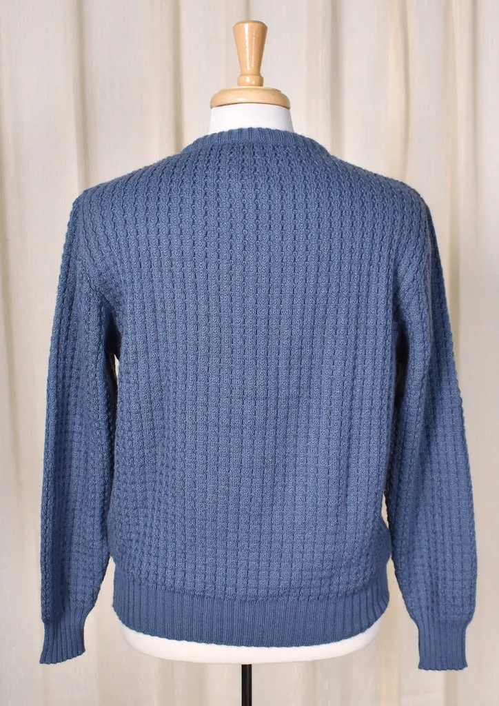 1980s Vintage Blue Textured Sweater