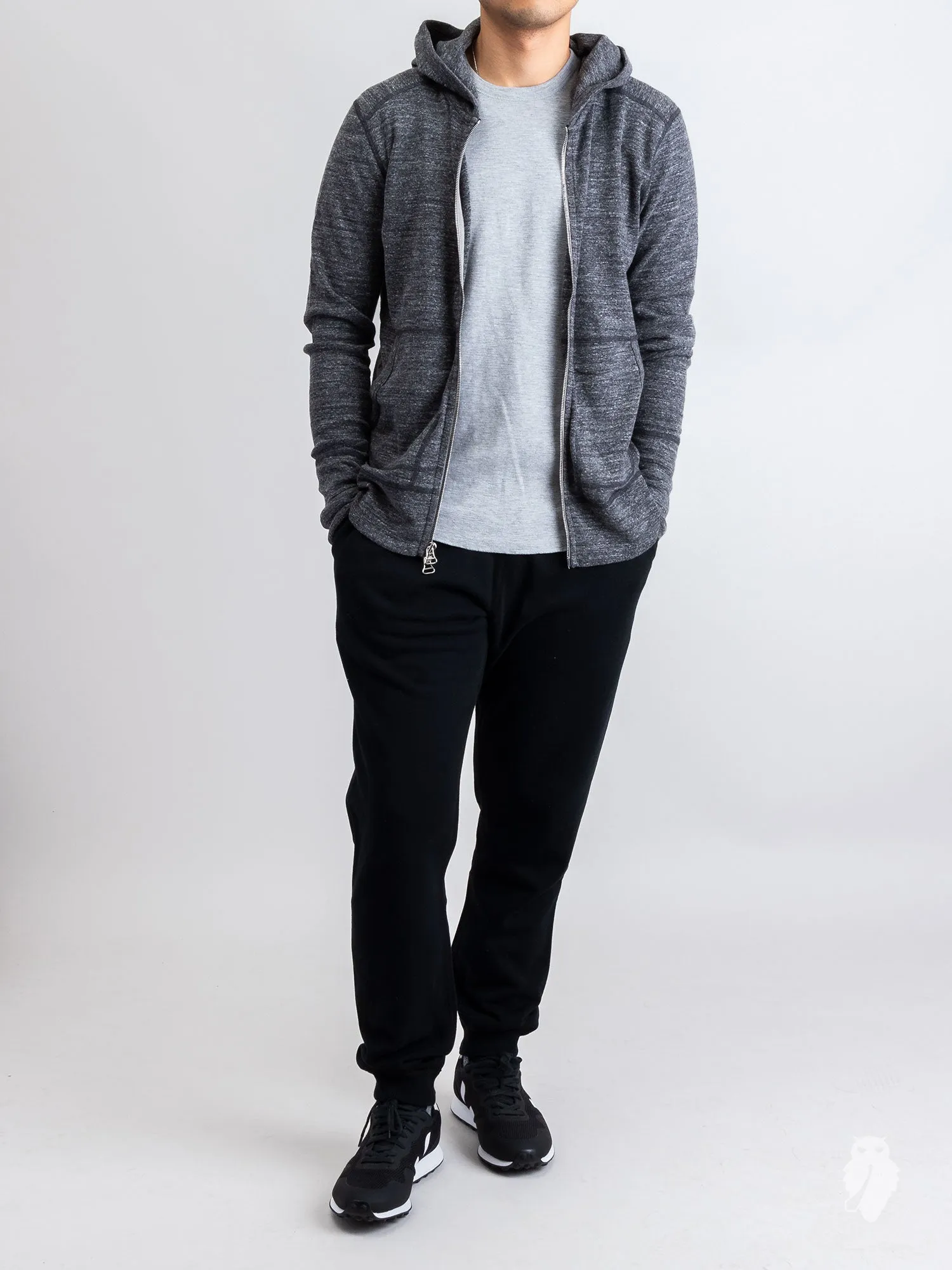 1x1 Slub Zip Hoodie in Marled Black