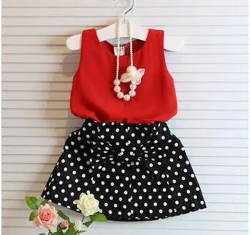 2~7 Years Girls Clothing Sets Pleated Lace Vest Two-piece Children Casual Conjunto Fashion Girls Clothes Suit Skirt