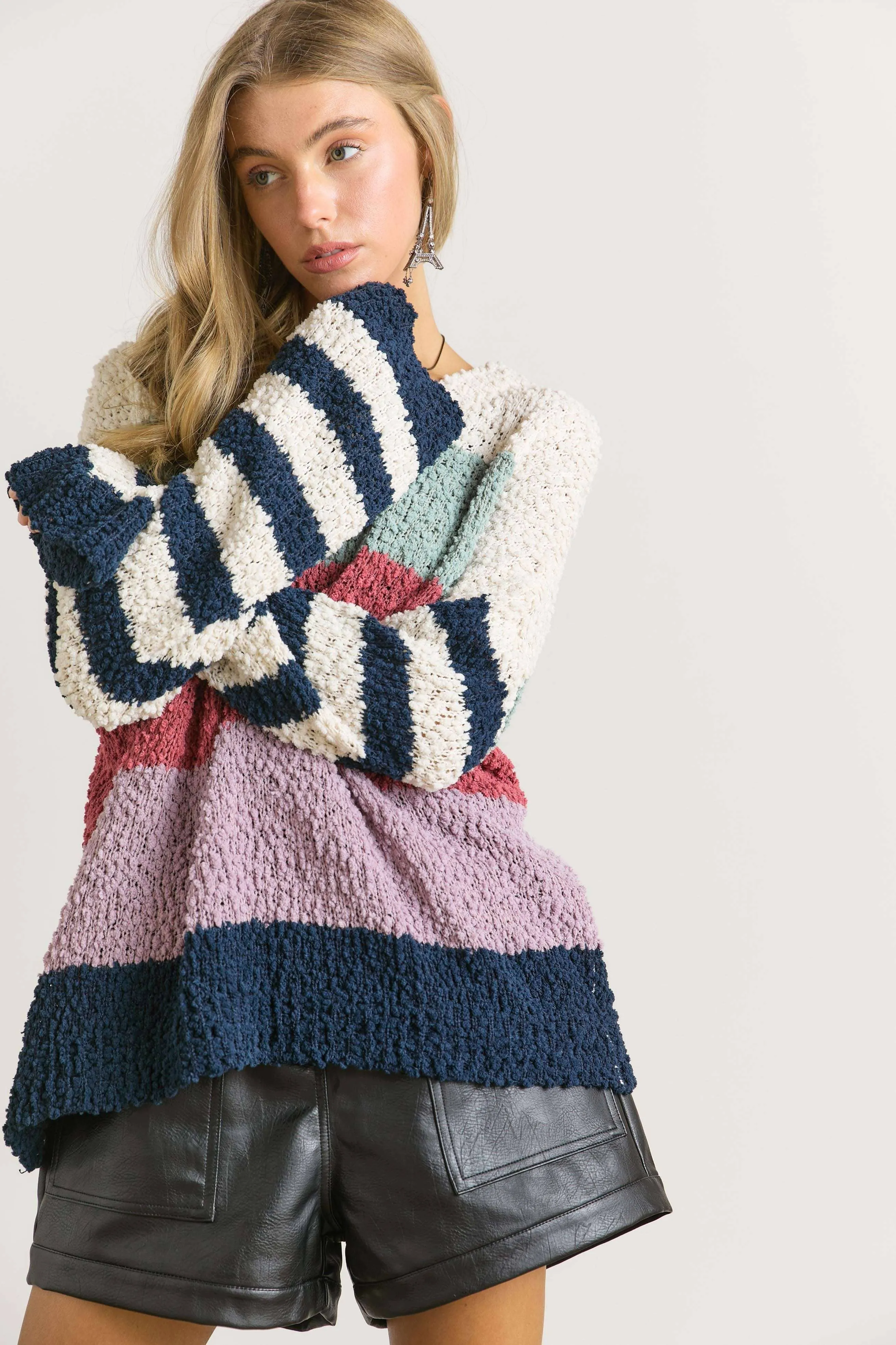 Adora STRIPE PATTERN TEXTURED SWEATER