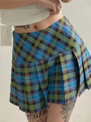 ADVBRIDGE  -  Y2K Sweet American Vintage Plaid Mini Skirt High Waist Pleated Skirts Cute Fairycore Grunge Harajuku Preppy Style Women Clothes