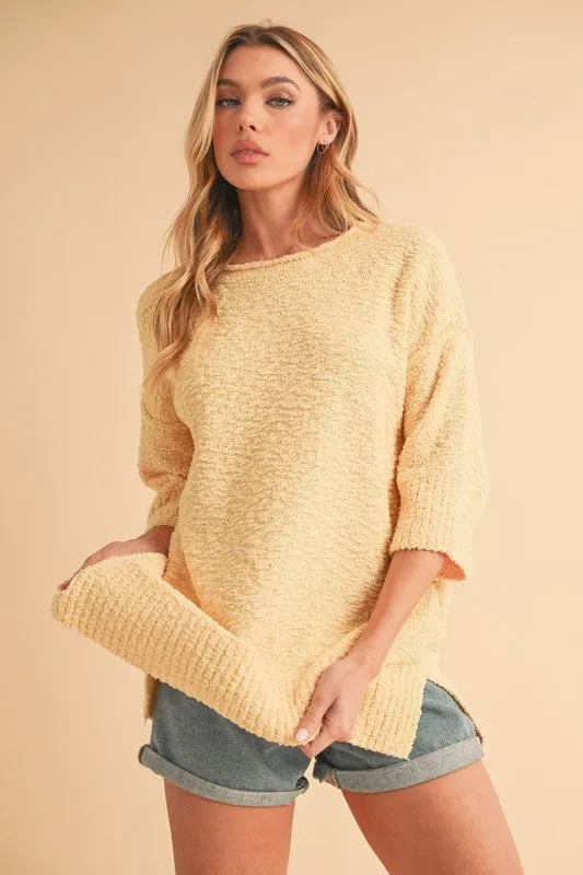 Aemi   Co Side Slit Ribbed Hem Round Neck Sweater