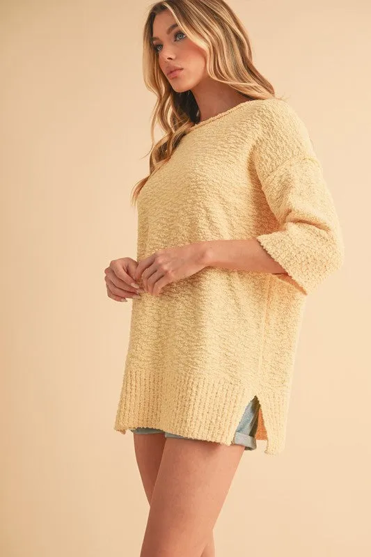 Aemi   Co Side Slit Ribbed Hem Round Neck Sweater