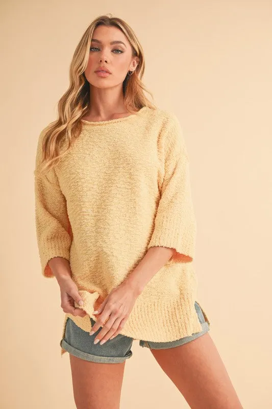 Aemi   Co Side Slit Ribbed Hem Round Neck Sweater