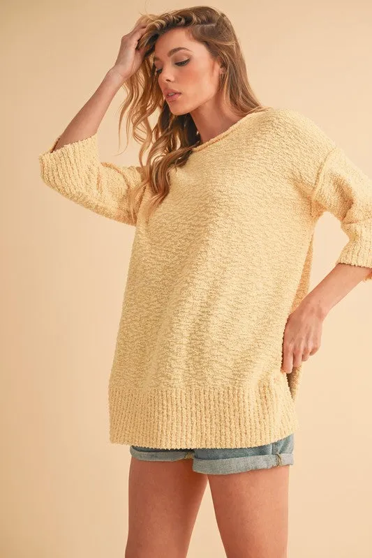 Aemi   Co Side Slit Ribbed Hem Round Neck Sweater