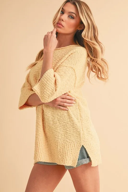Aemi   Co Side Slit Ribbed Hem Round Neck Sweater