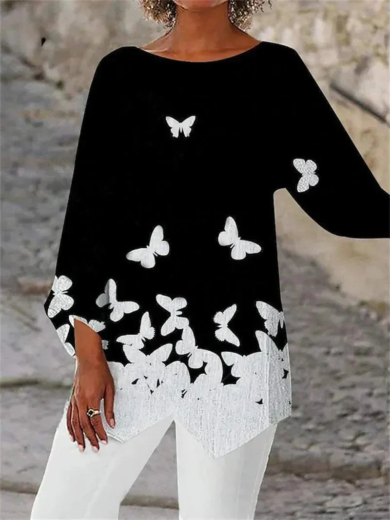 Aiyana | Round Neck And Long Sleeve Printed Shirt