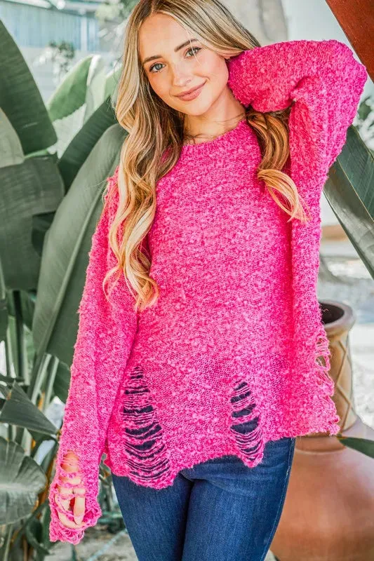 And The Why Distressed And Textured Pullover Sweater