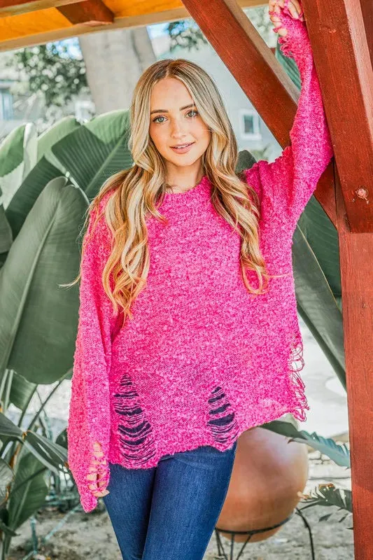 And The Why Distressed And Textured Pullover Sweater