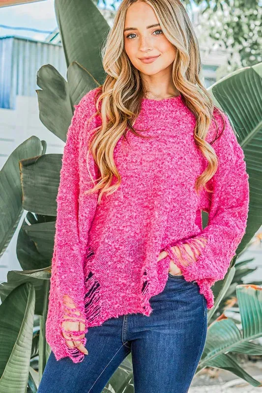 And The Why Distressed And Textured Pullover Sweater