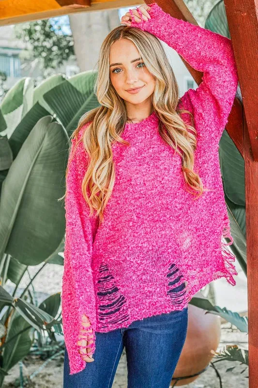 And The Why Distressed And Textured Pullover Sweater