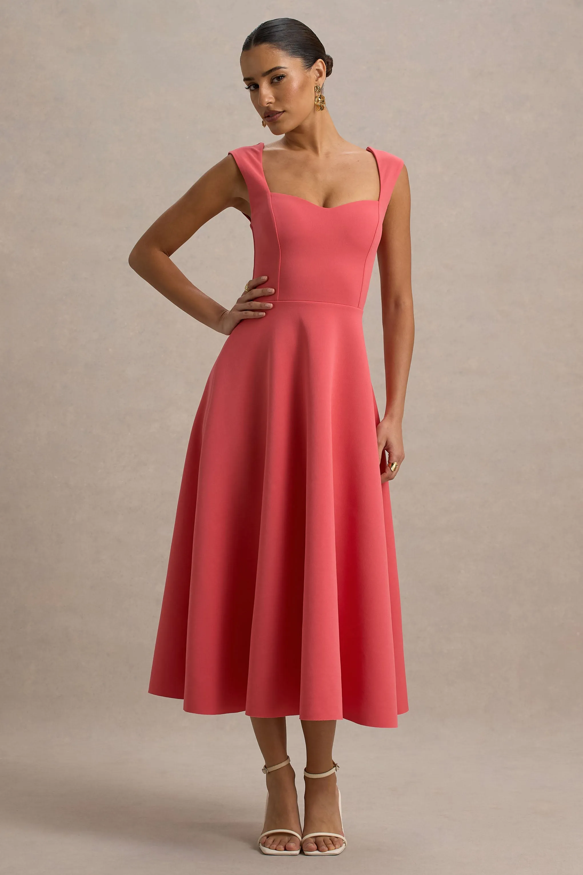 Andromeda | Coral Sweetheart Midi Dress