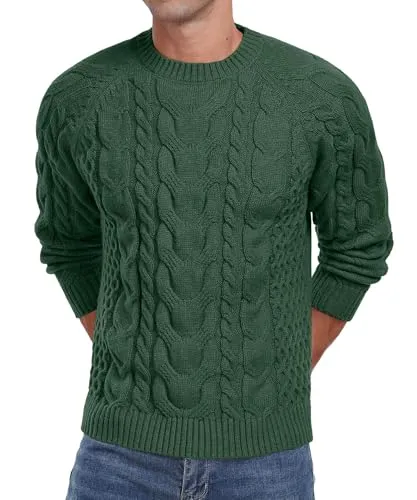 Askdeer Men's Crewneck Sweater Cable Knit Pullover Sweater Soft Casual Long Sleeve Textured Sweater Tops
