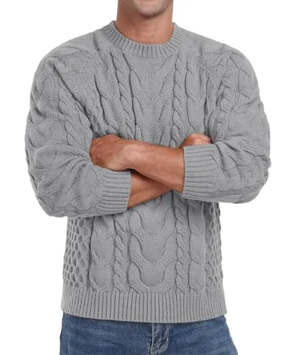 Askdeer Men's Crewneck Sweater Cable Knit Pullover Sweater Soft Casual Long Sleeve Textured Sweater Tops