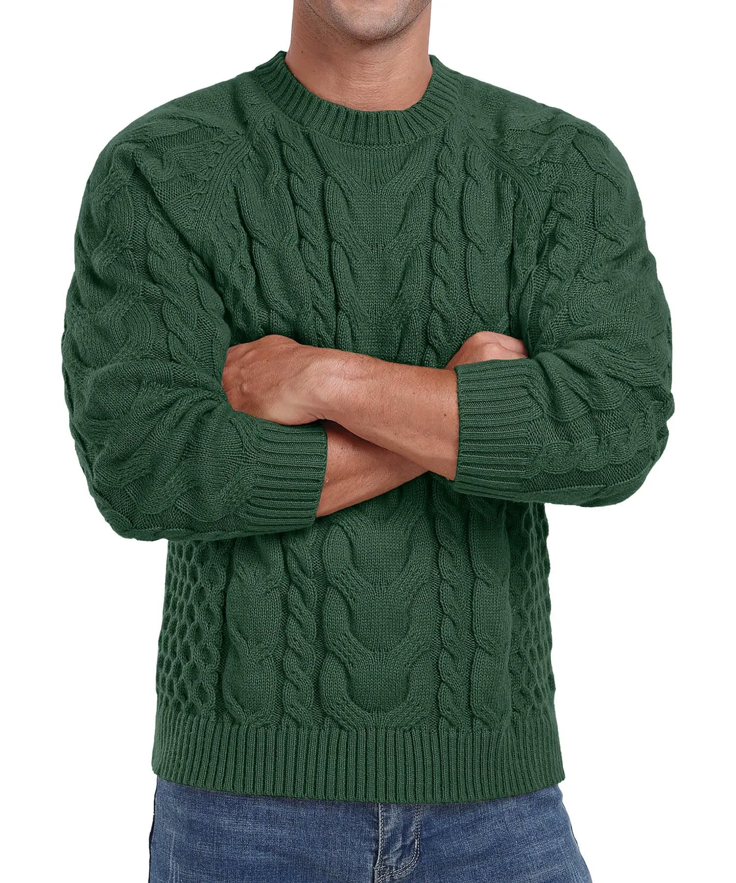 Askdeer Men's Crewneck Sweater Cable Knit Pullover Sweater Soft Casual Long Sleeve Textured Sweater Tops