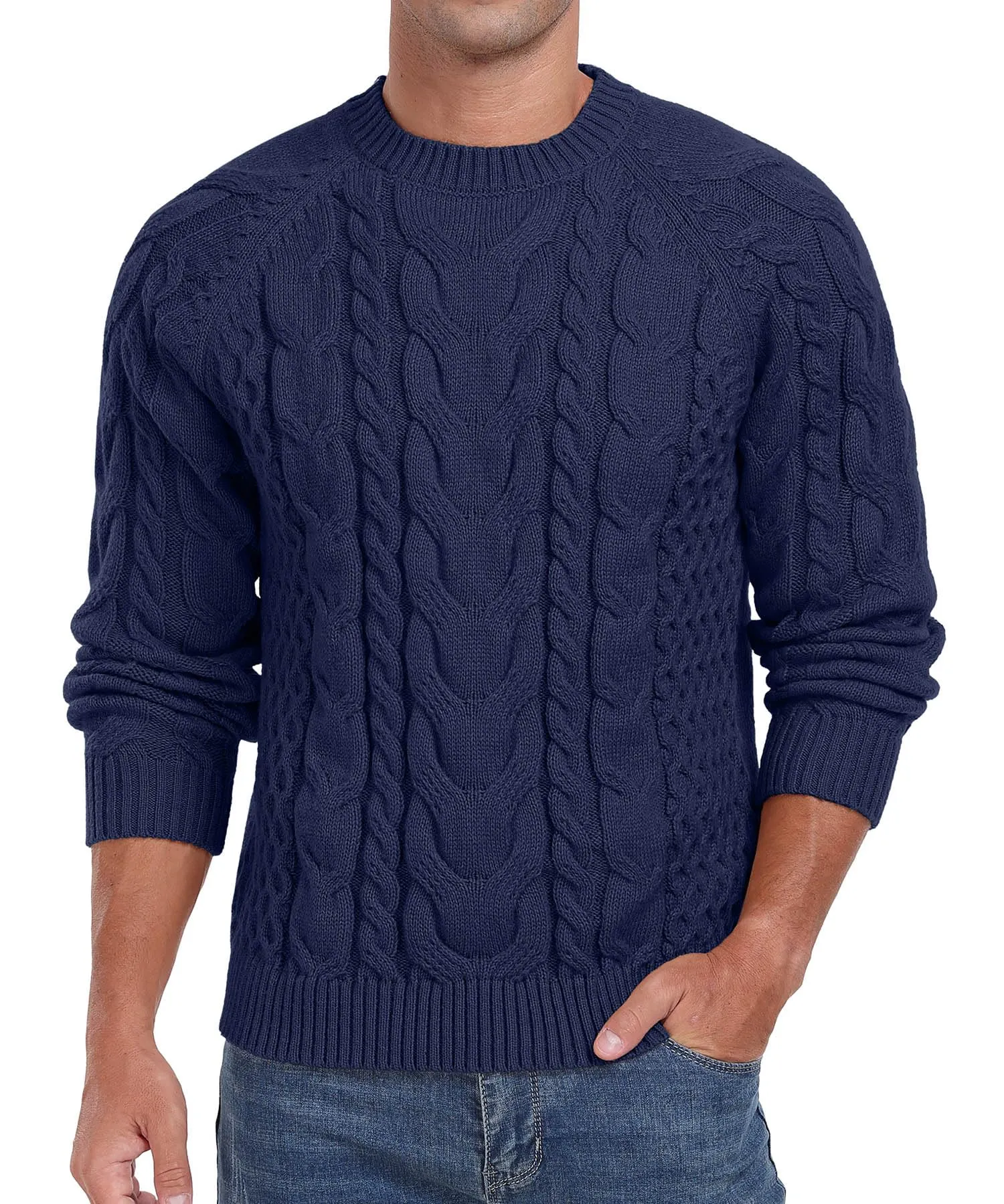 Askdeer Men's Crewneck Sweater Cable Knit Pullover Sweater Soft Casual Long Sleeve Textured Sweater Tops