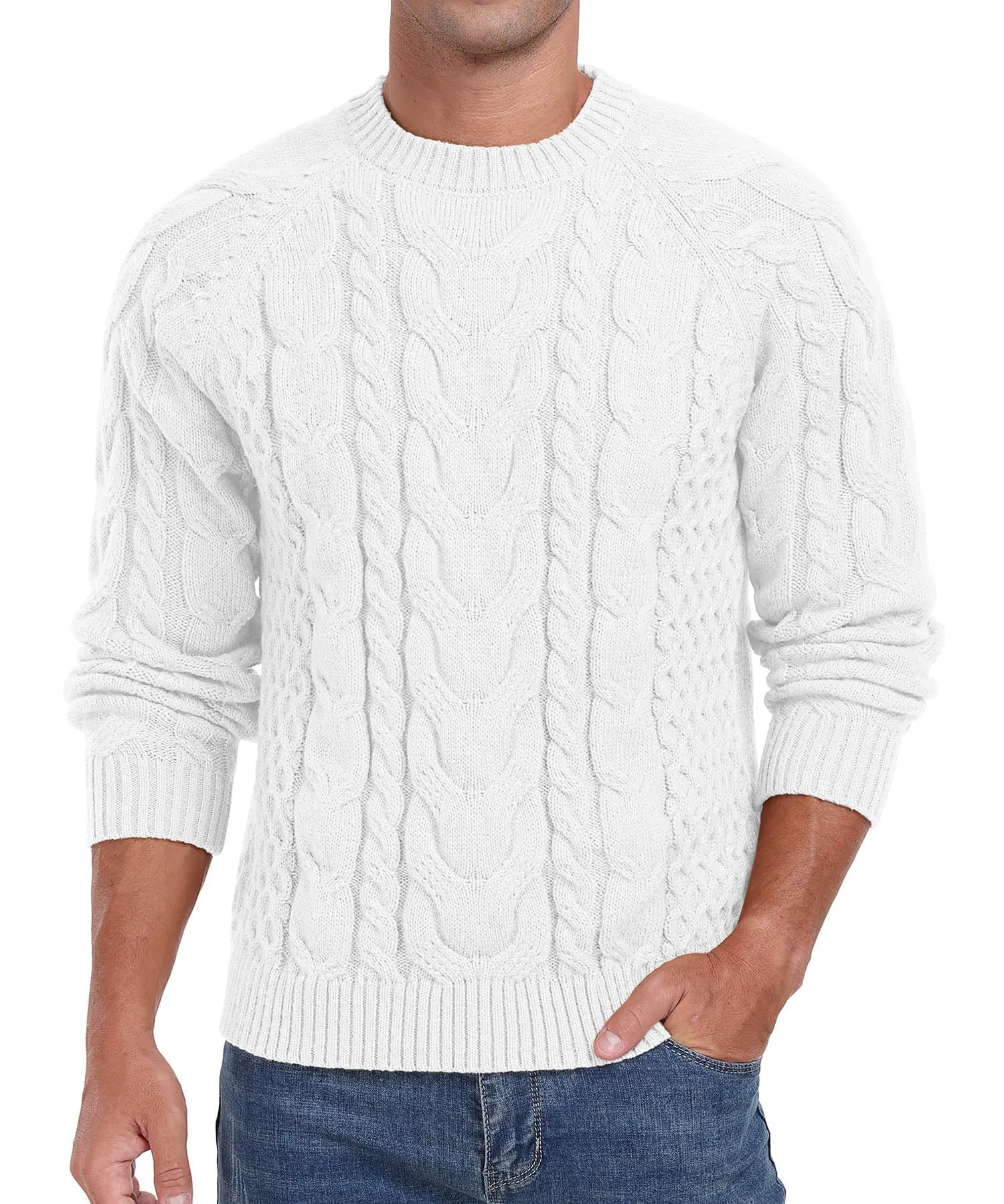 Askdeer Men's Crewneck Sweater Cable Knit Pullover Sweater Soft Casual Long Sleeve Textured Sweater Tops