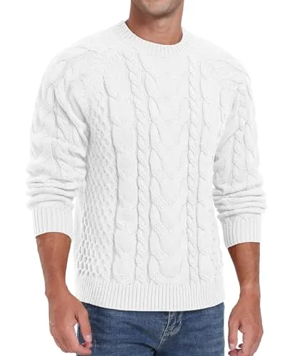 Askdeer Men's Crewneck Sweater Cable Knit Pullover Sweater Soft Casual Long Sleeve Textured Sweater Tops