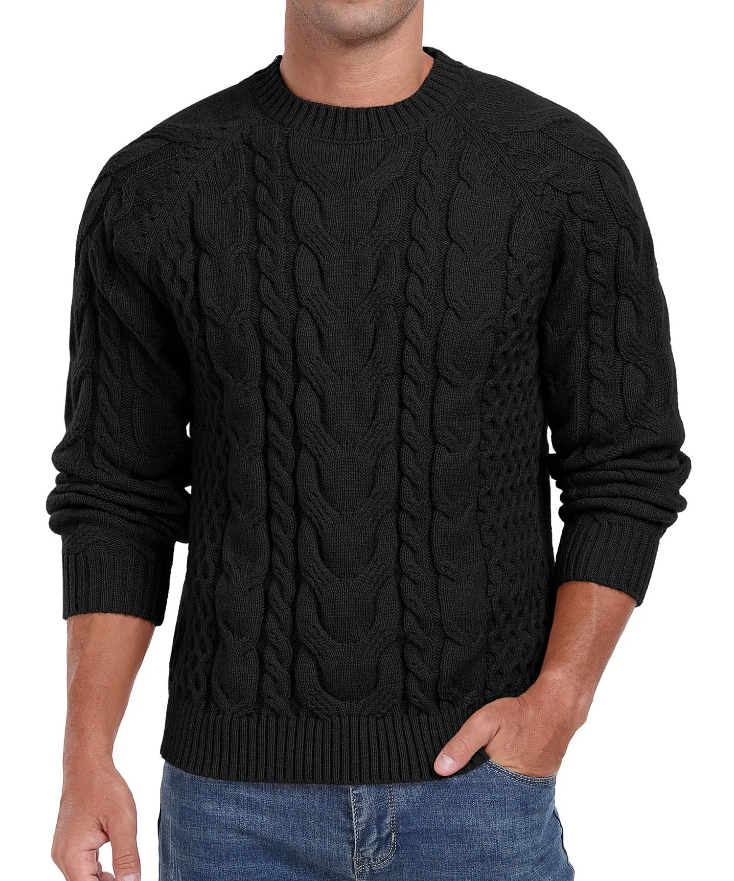 Askdeer Men's Crewneck Sweater Cable Knit Pullover Sweater Soft Casual Long Sleeve Textured Sweater Tops