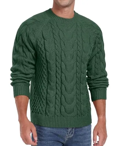 Askdeer Men's Crewneck Sweater Cable Knit Pullover Sweater Soft Casual Long Sleeve Textured Sweater Tops