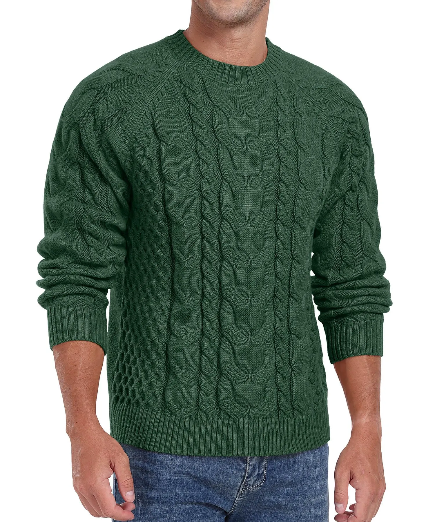 Askdeer Men's Crewneck Sweater Cable Knit Pullover Sweater Soft Casual Long Sleeve Textured Sweater Tops