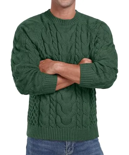 Askdeer Men's Crewneck Sweater Cable Knit Pullover Sweater Soft Casual Long Sleeve Textured Sweater Tops