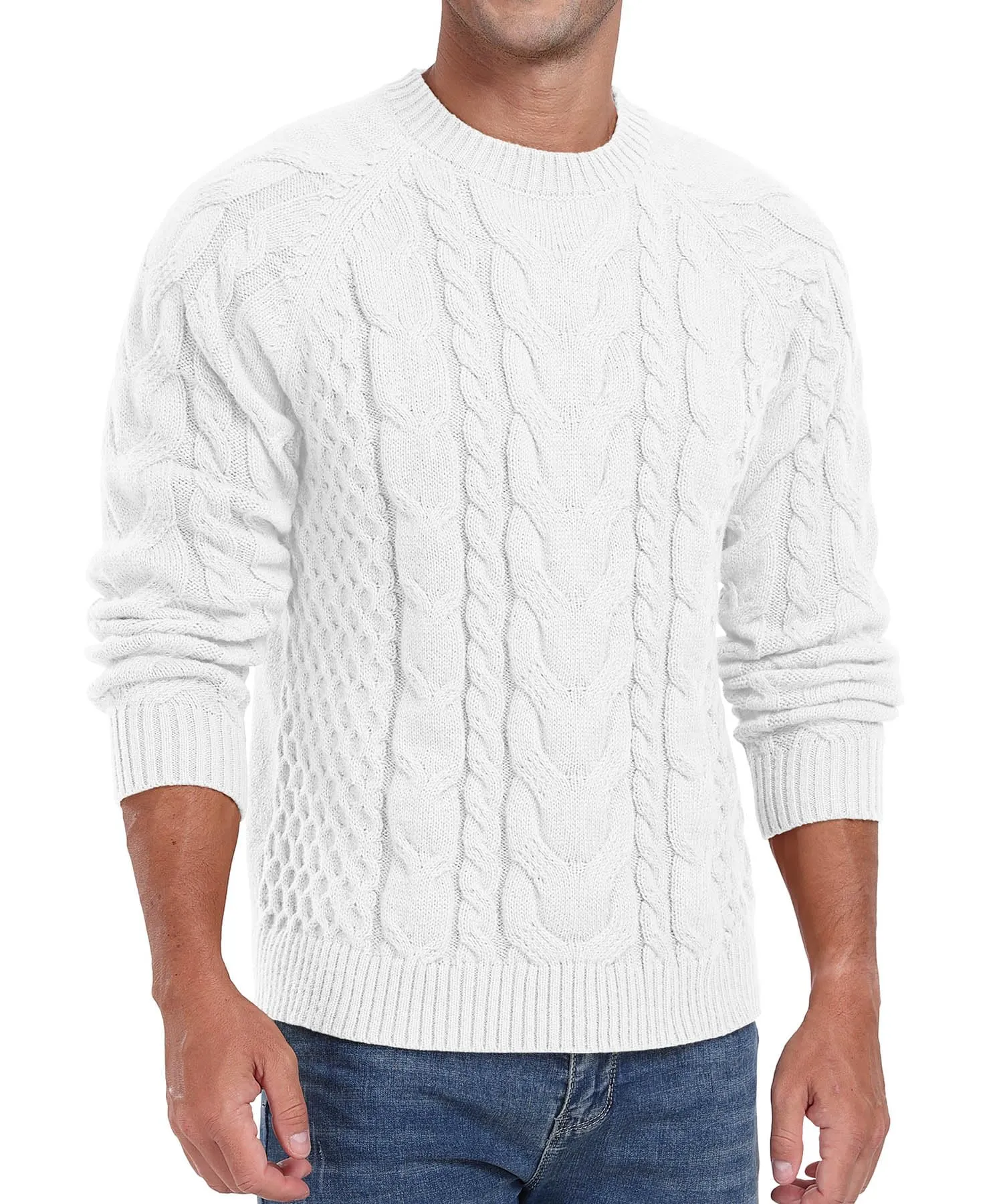 Askdeer Men's Crewneck Sweater Cable Knit Pullover Sweater Soft Casual Long Sleeve Textured Sweater Tops