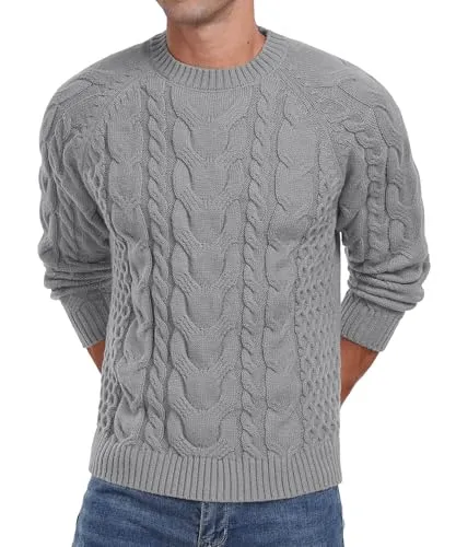 Askdeer Men's Crewneck Sweater Cable Knit Pullover Sweater Soft Casual Long Sleeve Textured Sweater Tops