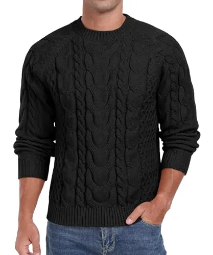 Askdeer Men's Crewneck Sweater Cable Knit Pullover Sweater Soft Casual Long Sleeve Textured Sweater Tops