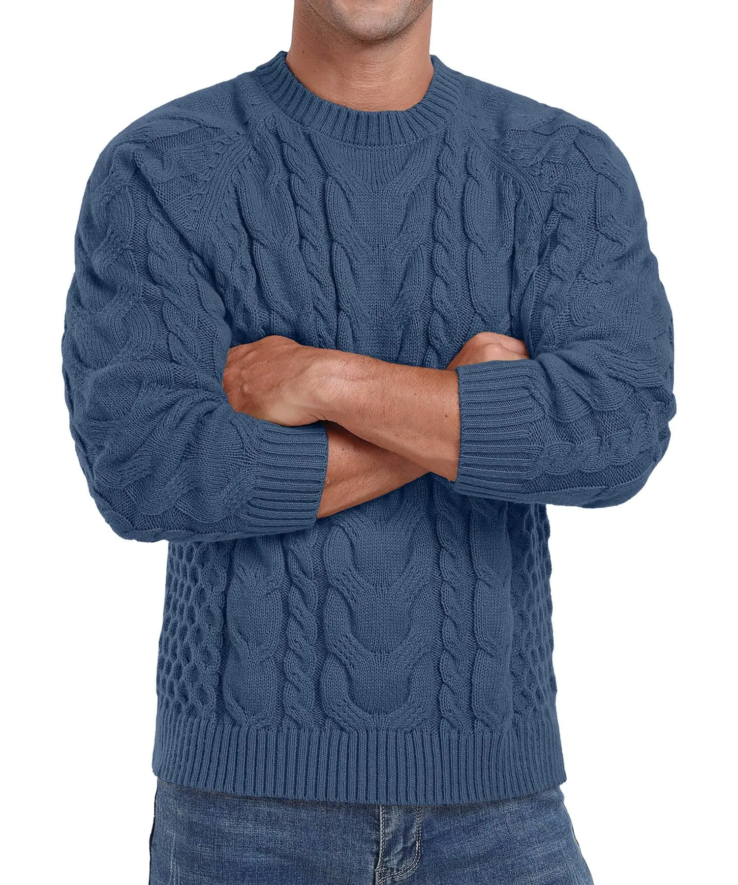 Askdeer Men's Crewneck Sweater Cable Knit Pullover Sweater Soft Casual Long Sleeve Textured Sweater Tops