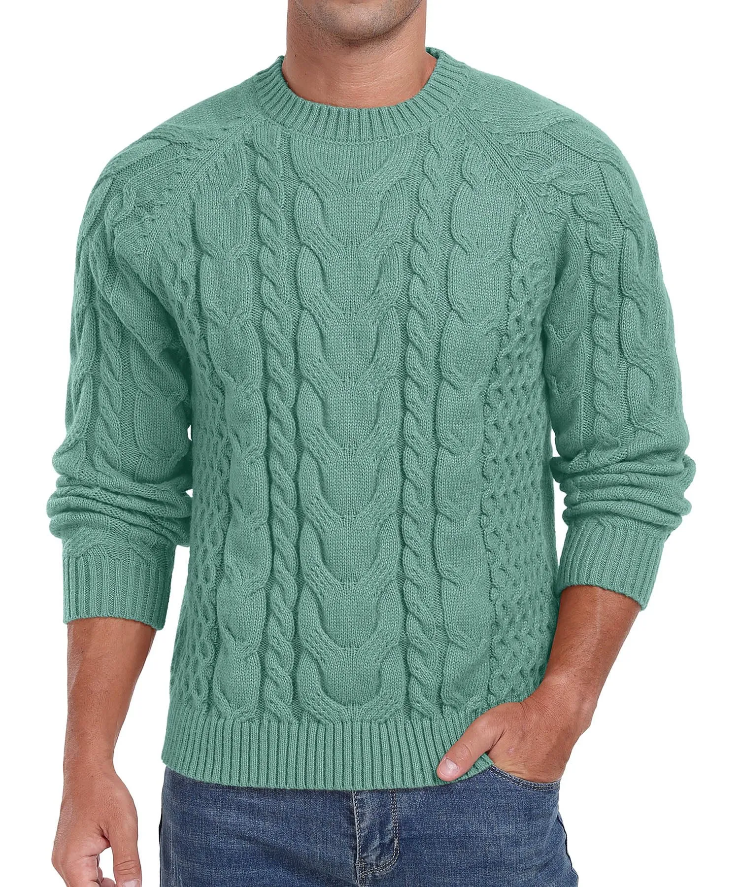 Askdeer Men's Crewneck Sweater Cable Knit Pullover Sweater Soft Casual Long Sleeve Textured Sweater Tops