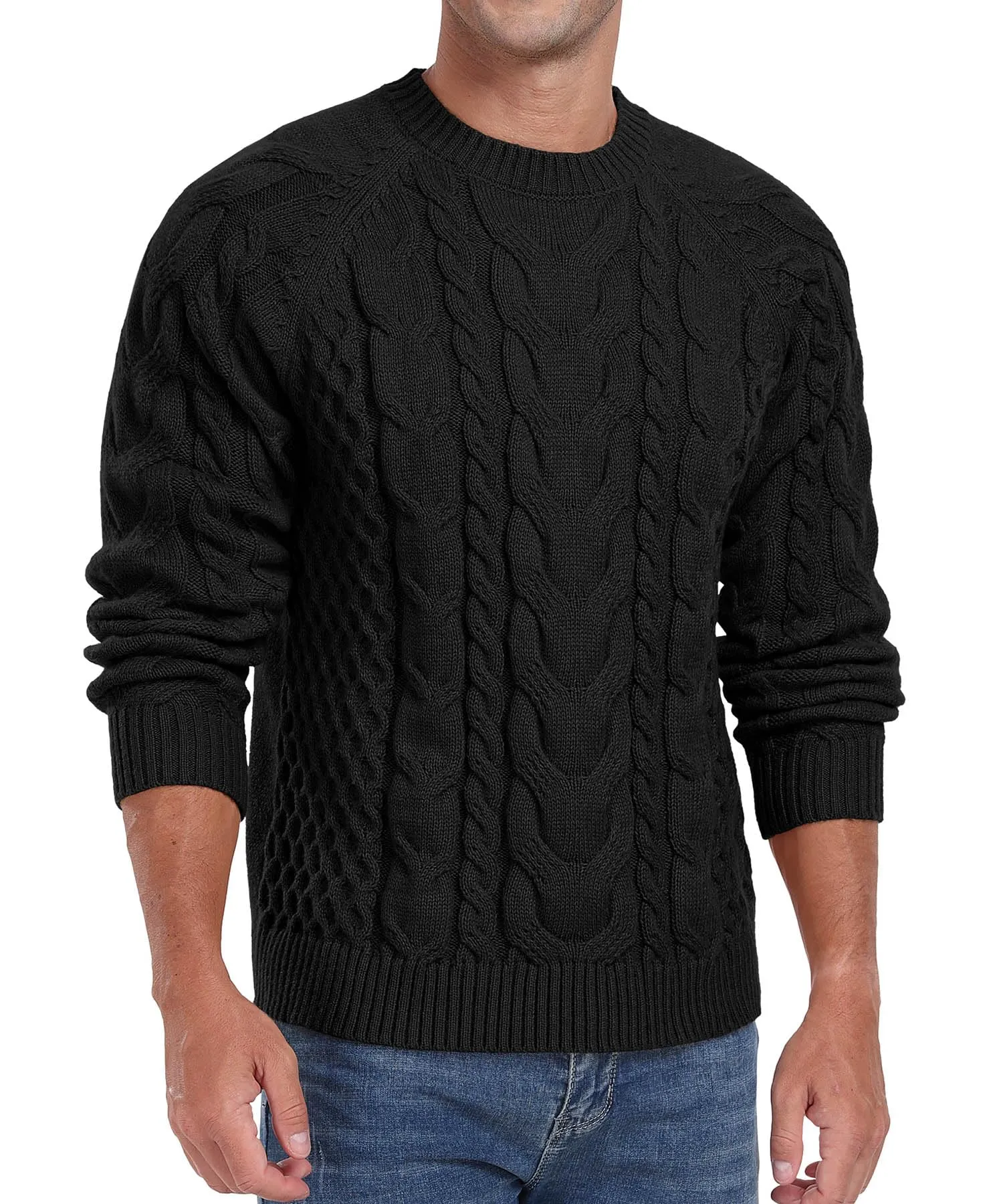 Askdeer Men's Crewneck Sweater Cable Knit Pullover Sweater Soft Casual Long Sleeve Textured Sweater Tops