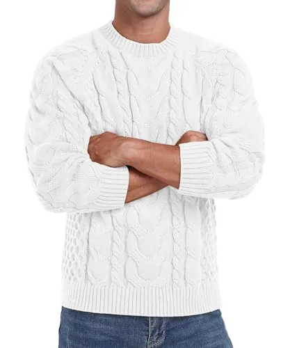 Askdeer Men's Crewneck Sweater Cable Knit Pullover Sweater Soft Casual Long Sleeve Textured Sweater Tops