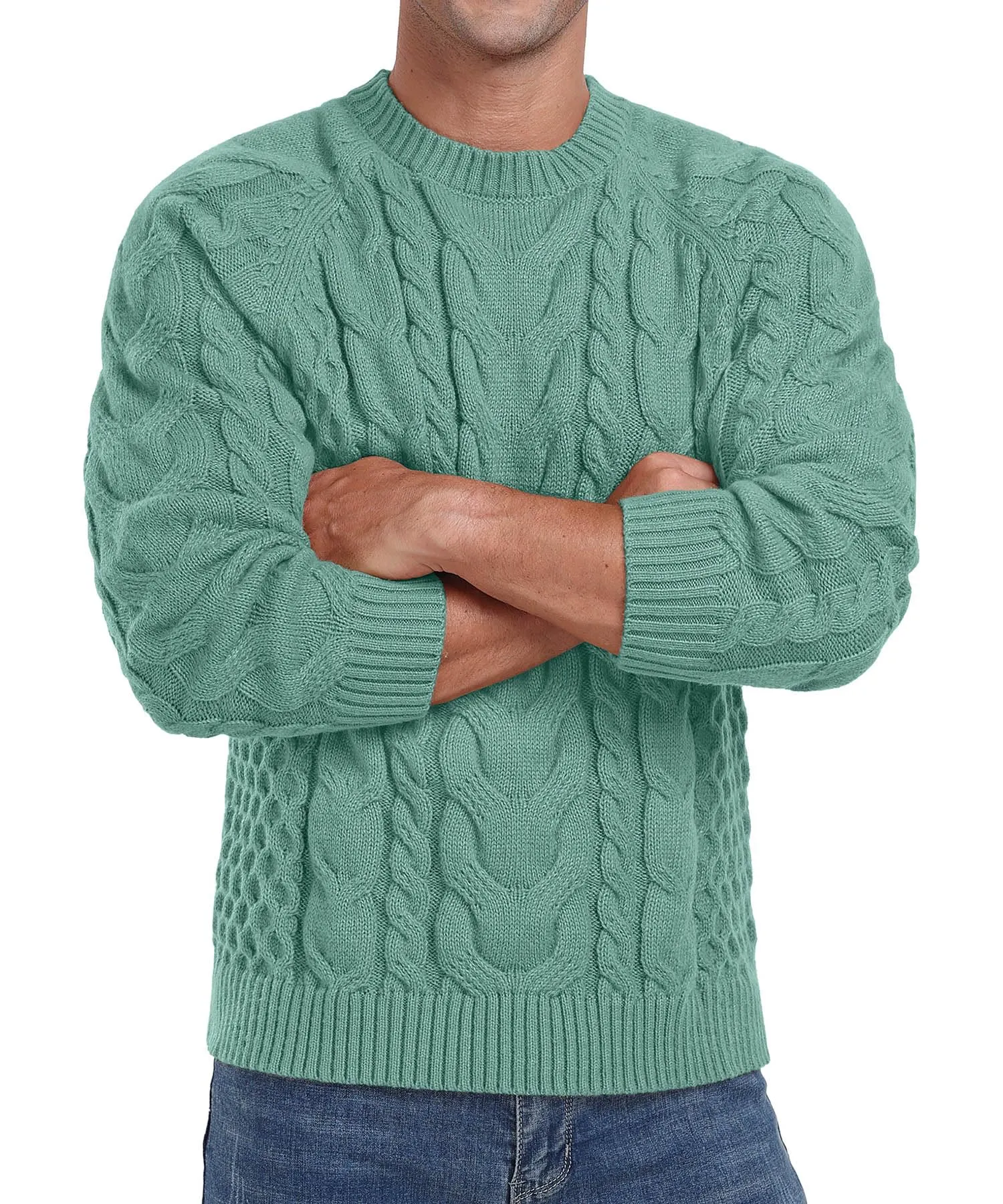 Askdeer Men's Crewneck Sweater Cable Knit Pullover Sweater Soft Casual Long Sleeve Textured Sweater Tops