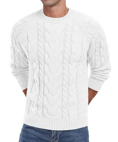 Askdeer Men's Crewneck Sweater Cable Knit Pullover Sweater Soft Casual Long Sleeve Textured Sweater Tops