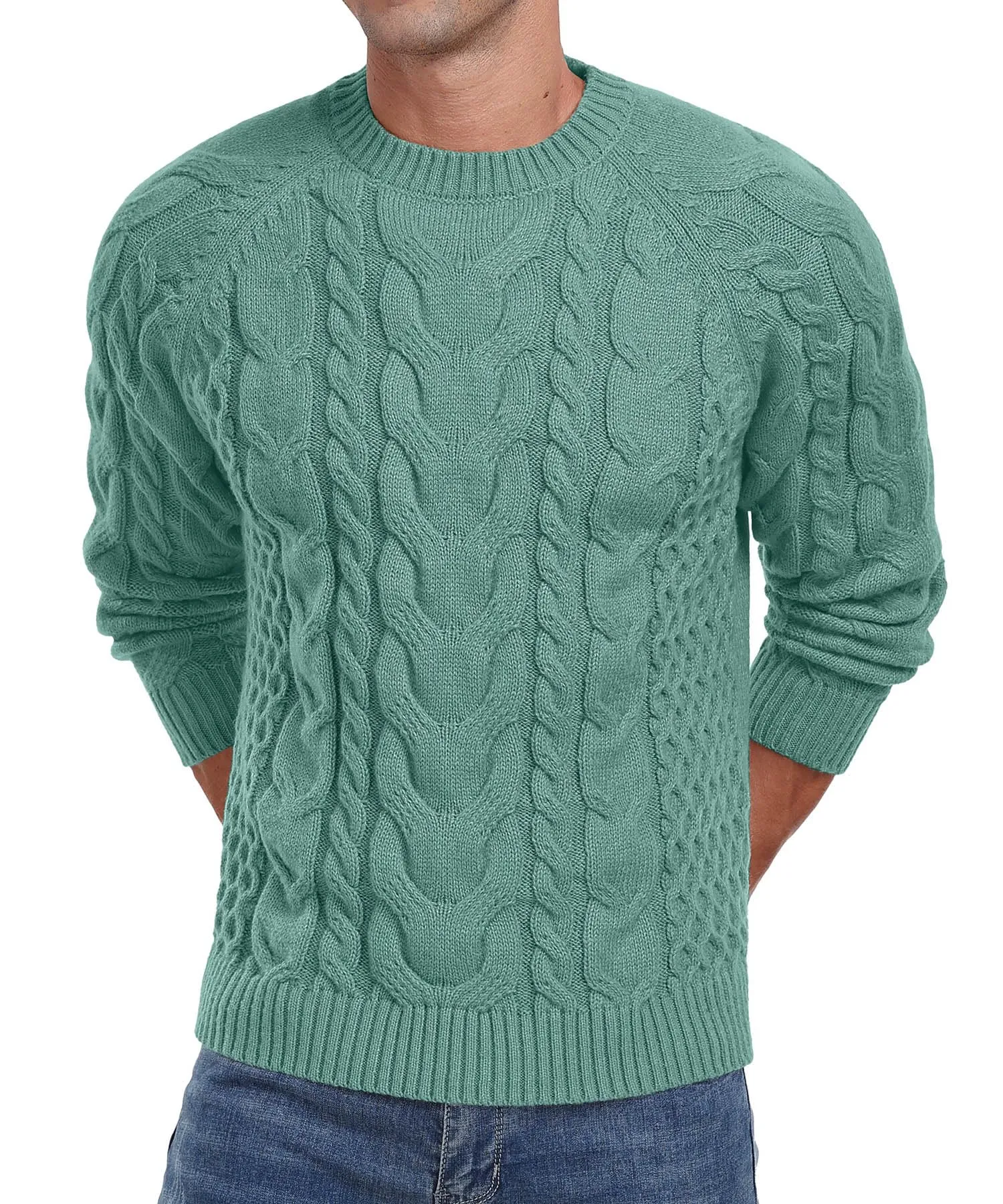 Askdeer Men's Crewneck Sweater Cable Knit Pullover Sweater Soft Casual Long Sleeve Textured Sweater Tops