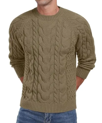 Askdeer Men's Crewneck Sweater Cable Knit Pullover Sweater Soft Casual Long Sleeve Textured Sweater Tops