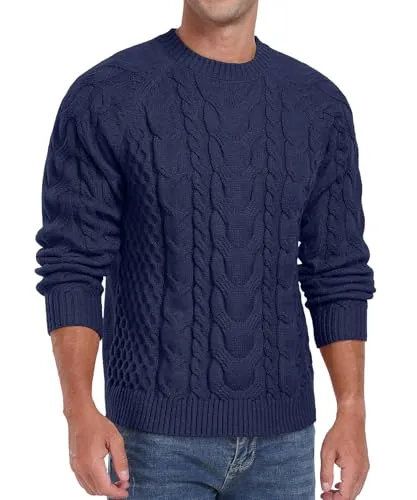 Askdeer Men's Crewneck Sweater Cable Knit Pullover Sweater Soft Casual Long Sleeve Textured Sweater Tops