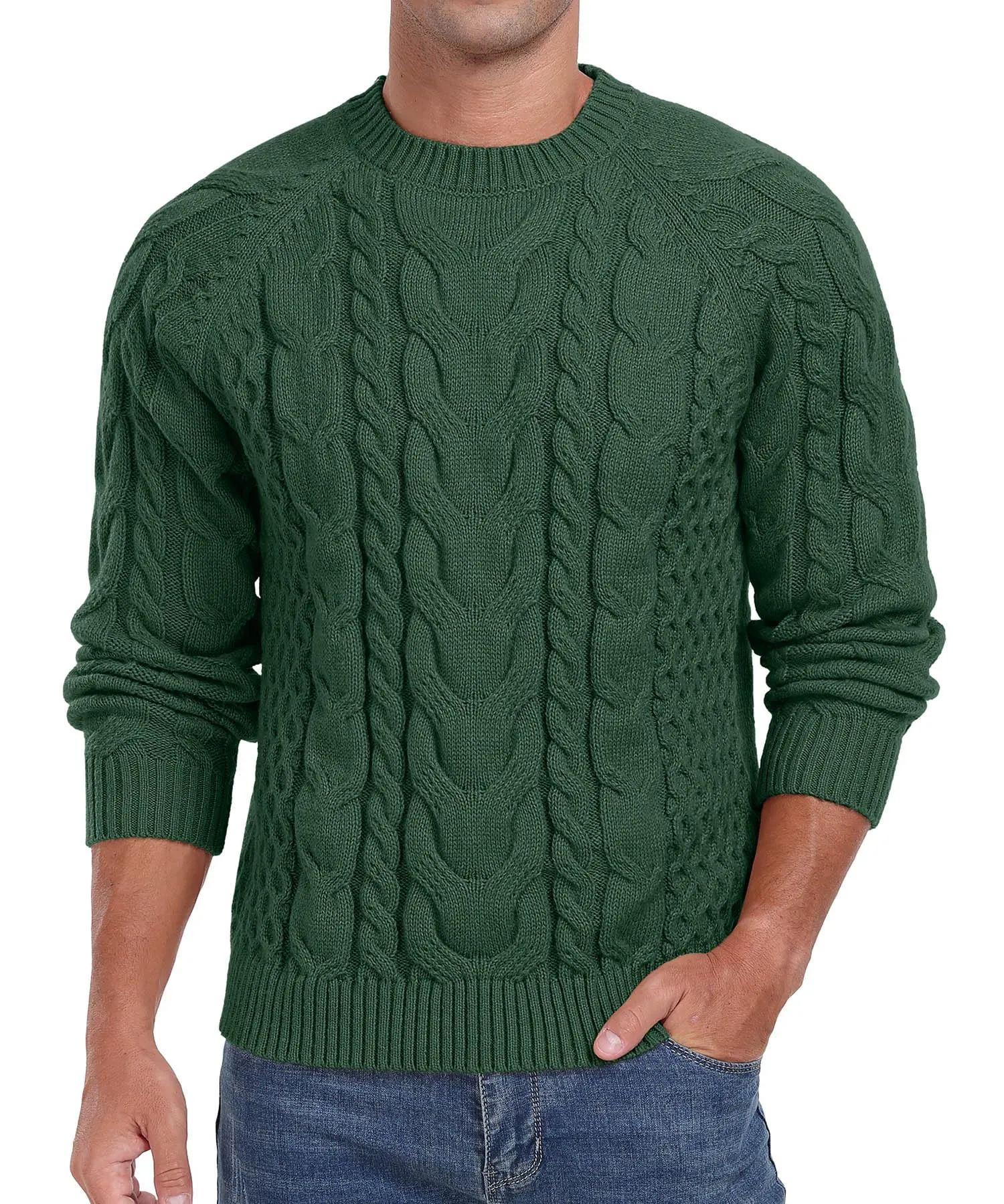 Askdeer Men's Crewneck Sweater Cable Knit Pullover Sweater Soft Casual Long Sleeve Textured Sweater Tops