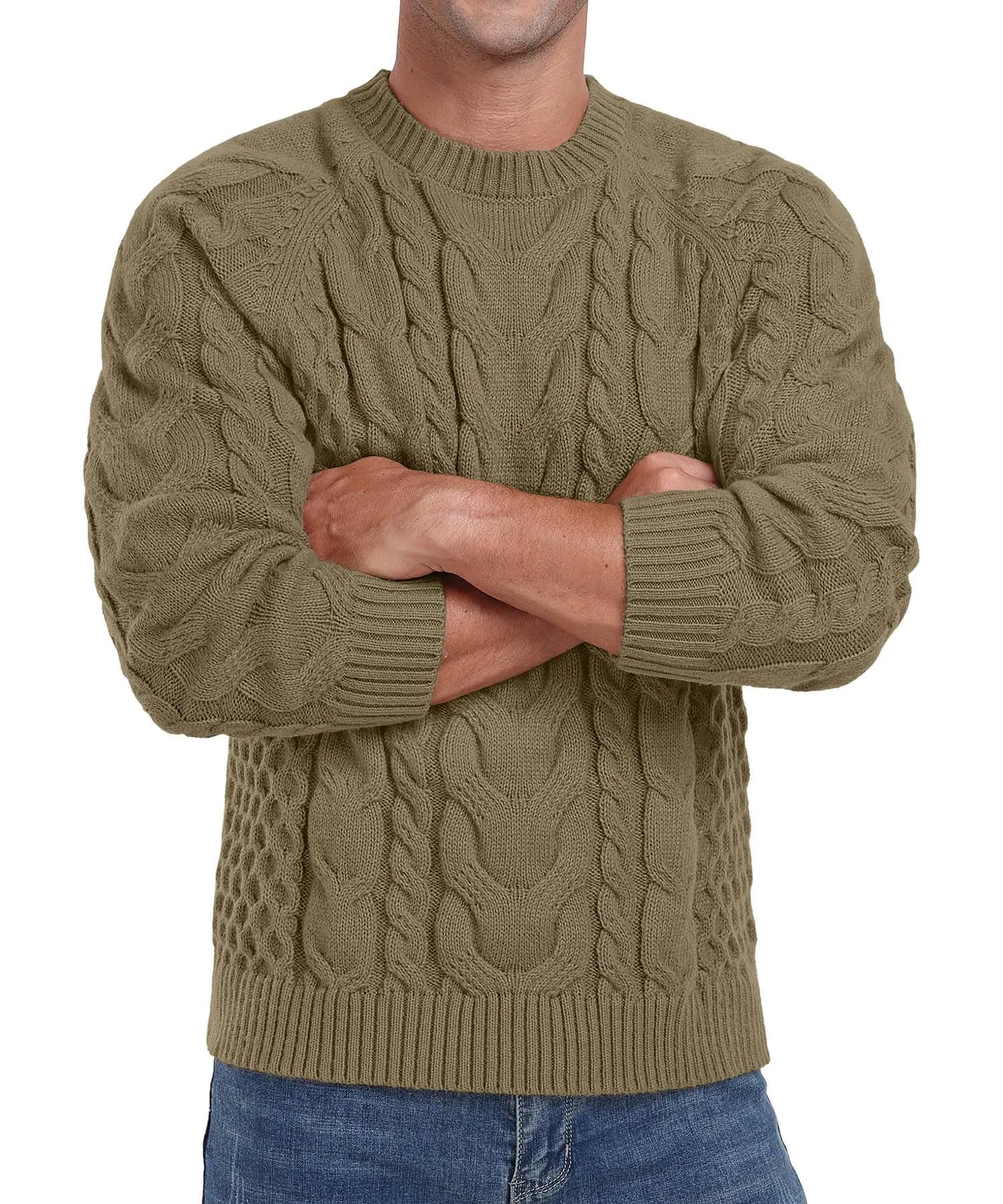 Askdeer Men's Crewneck Sweater Cable Knit Pullover Sweater Soft Casual Long Sleeve Textured Sweater Tops