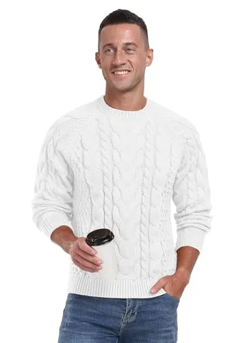 Askdeer Men's Crewneck Sweater Cable Knit Pullover Sweater Soft Casual Long Sleeve Textured Sweater Tops
