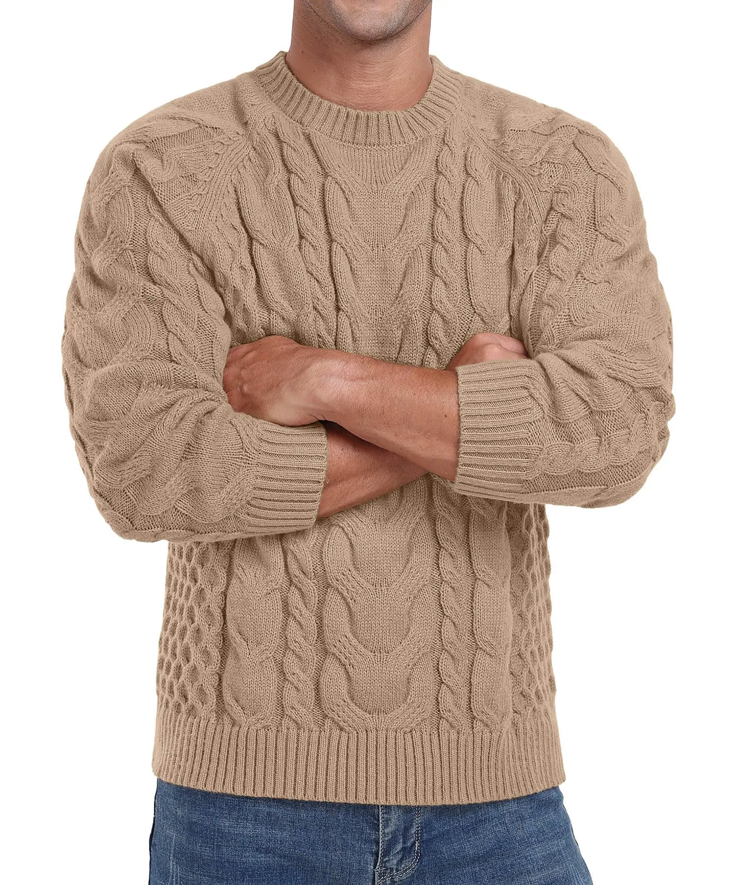 Askdeer Men's Crewneck Sweater Cable Knit Pullover Sweater Soft Casual Long Sleeve Textured Sweater Tops