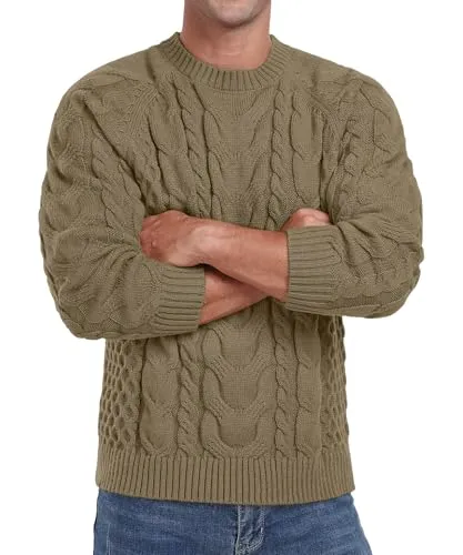 Askdeer Men's Crewneck Sweater Cable Knit Pullover Sweater Soft Casual Long Sleeve Textured Sweater Tops