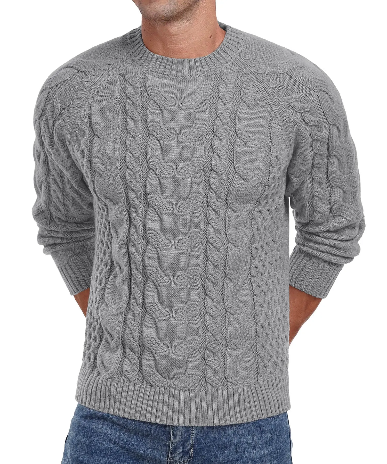 Askdeer Men's Crewneck Sweater Cable Knit Pullover Sweater Soft Casual Long Sleeve Textured Sweater Tops
