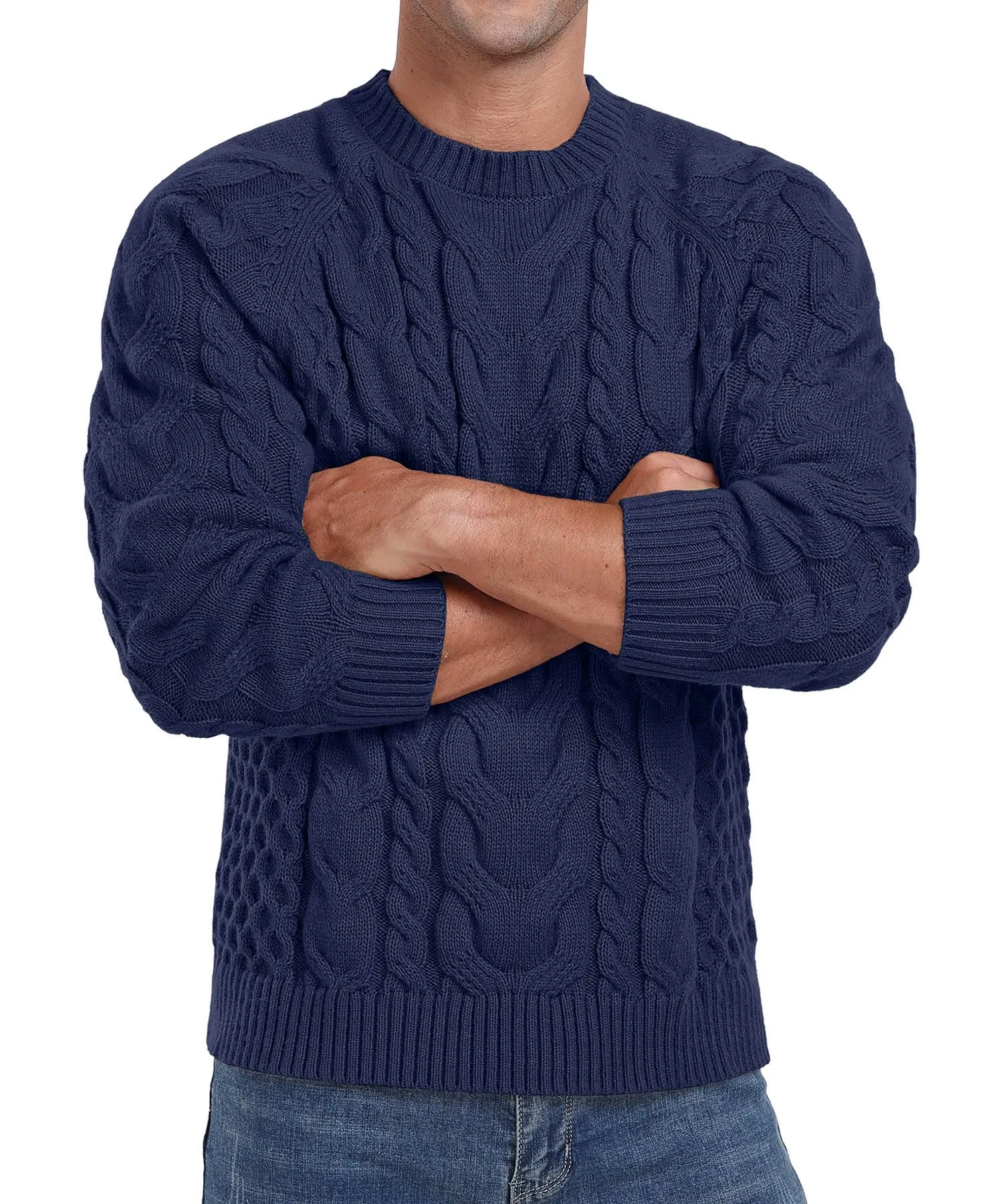 Askdeer Men's Crewneck Sweater Cable Knit Pullover Sweater Soft Casual Long Sleeve Textured Sweater Tops