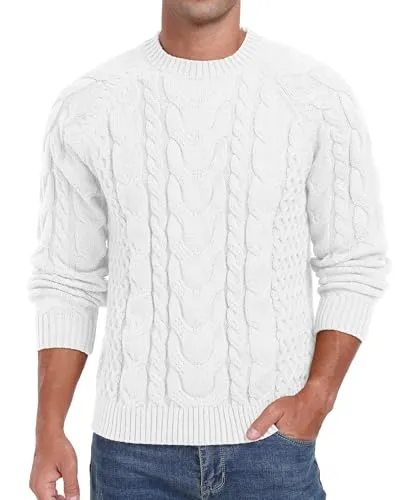 Askdeer Men's Crewneck Sweater Cable Knit Pullover Sweater Soft Casual Long Sleeve Textured Sweater Tops