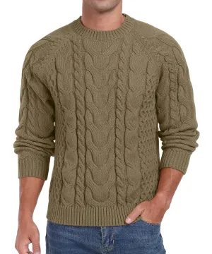 Askdeer Men's Crewneck Sweater Cable Knit Pullover Sweater Soft Casual Long Sleeve Textured Sweater Tops