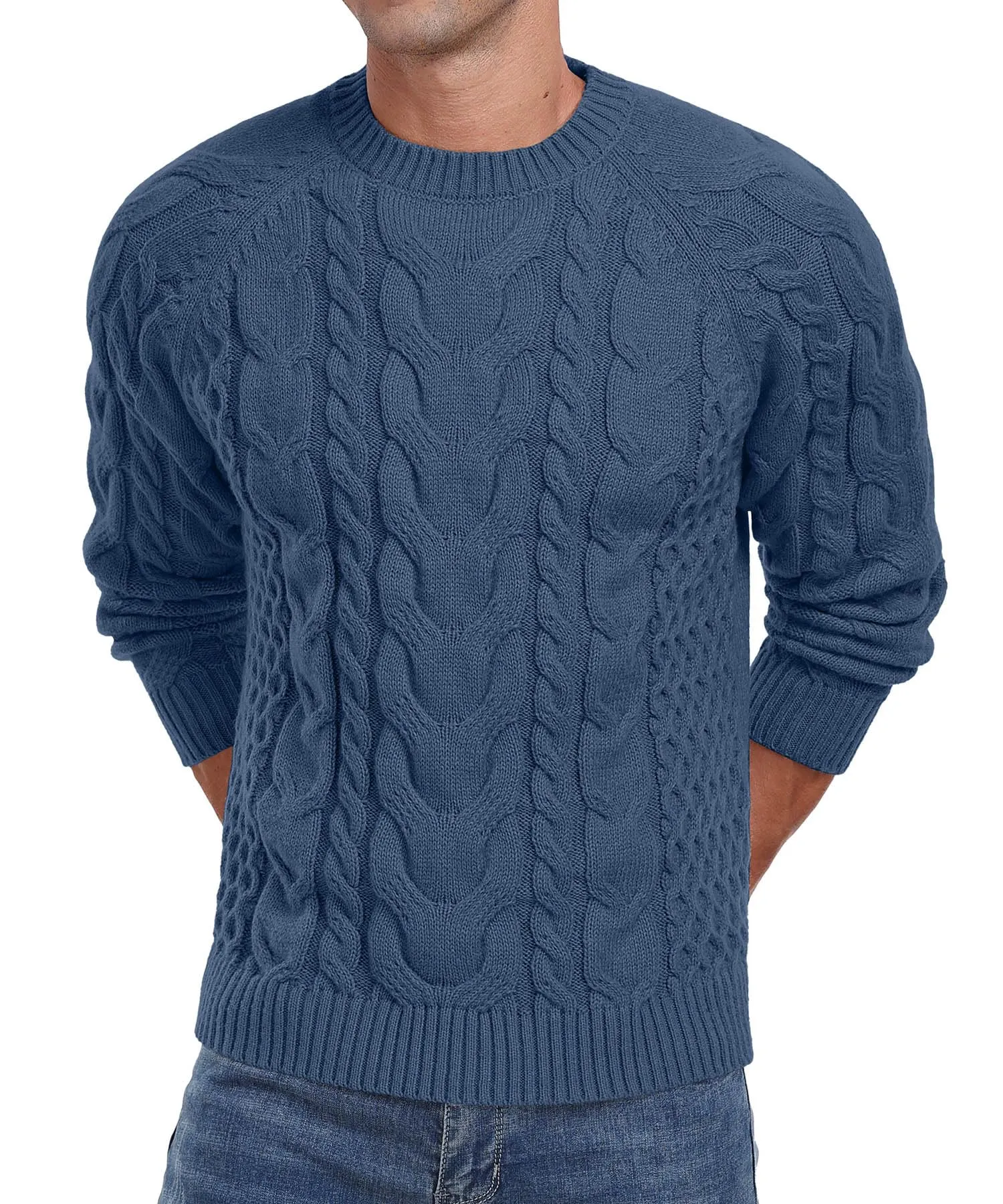Askdeer Men's Crewneck Sweater Cable Knit Pullover Sweater Soft Casual Long Sleeve Textured Sweater Tops