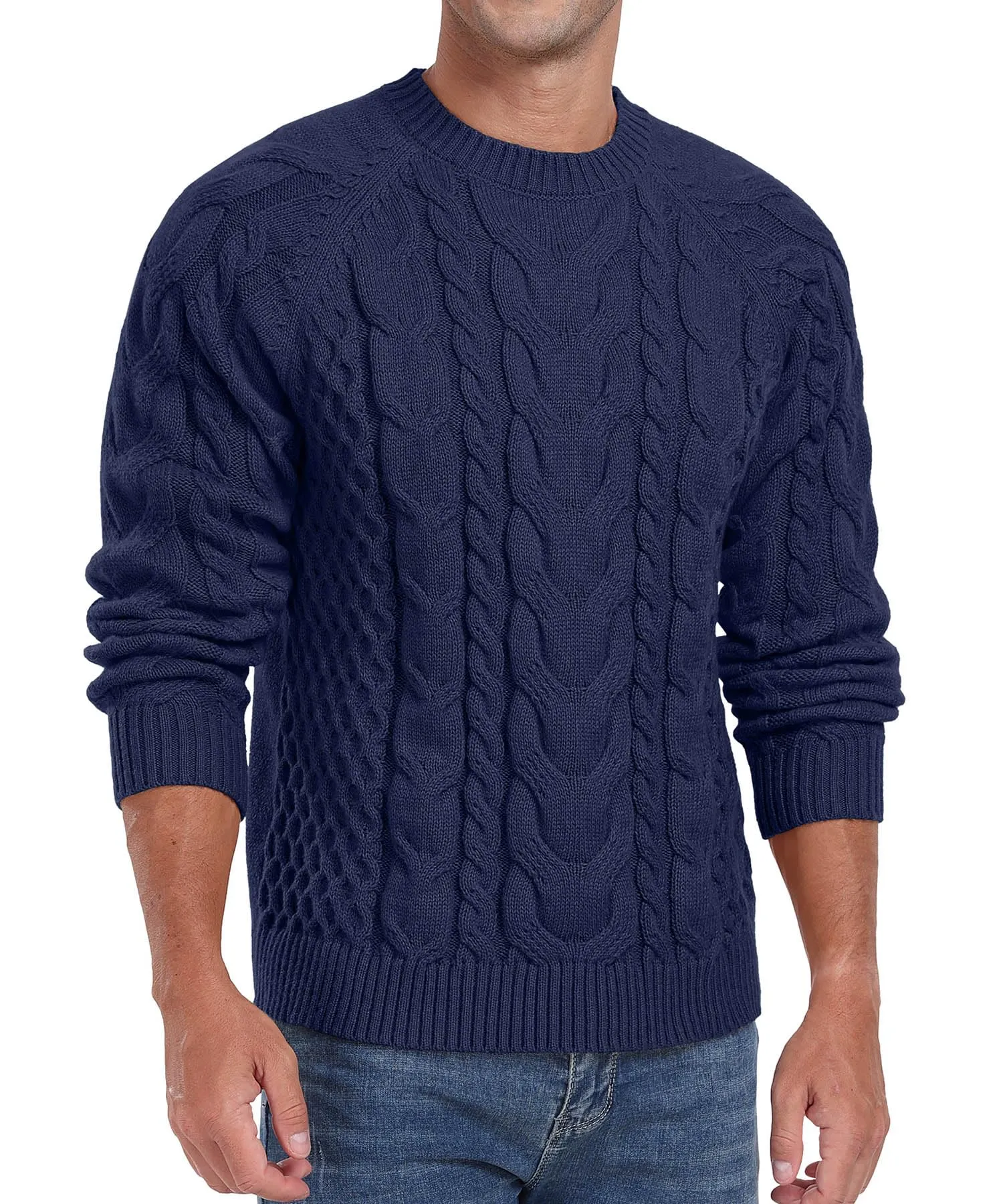 Askdeer Men's Crewneck Sweater Cable Knit Pullover Sweater Soft Casual Long Sleeve Textured Sweater Tops